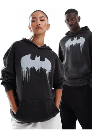 ASOS Sudadera negro lavado unisex extragrande con capucha y estampado de Batman de