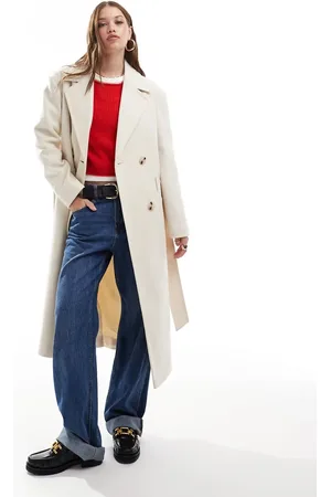 Miss Selfridge Abrigo de vestir color cruzado con cinturón de -Blanco