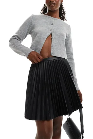 Armani Exchange Falda negra plisada de cuero sintético de