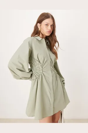 ASOS Vestido camisero corto con paneles laterales fruncidos de -Verde