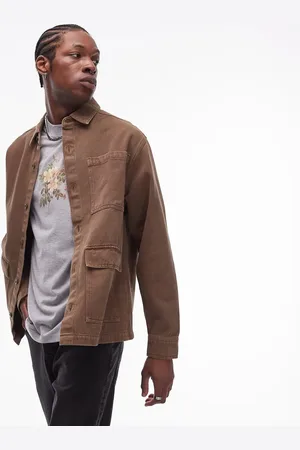 Topman Sobrecamisa marrón de manga larga de