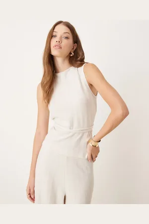 JDY Top color sin mangas con cuello alto y cinturón de (parte de un conjunto)-Blanco