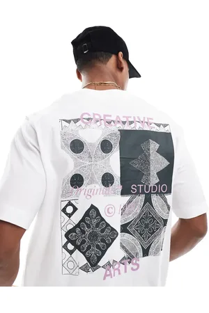 JACK & JONES Camiseta blanca extragrande con estampado geométrico en la espalda de