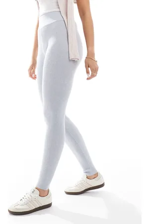 Miss Selfridge Leggings gris claro jaspeado de punto de canalé suave de