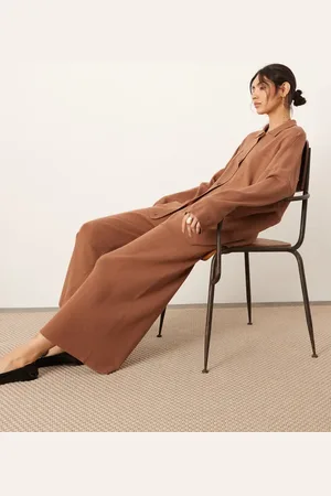 ASOS Pantalones color de pernera ancha de punto de (parte de un conjunto)-Marrón