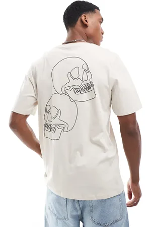 JACK & JONES Camiseta beis extragrande con estampado de calavera en la espalda de -Beis neutro