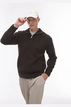 SELECTED Sudadera marrón con media cremallera de borreguito de