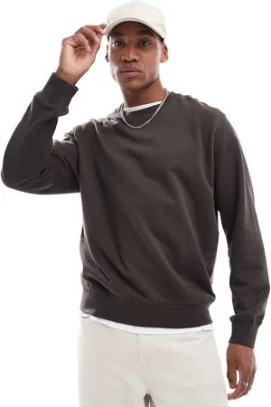 JACK & JONES Sudadera marrón chocolate extragrande con cuello redondo de