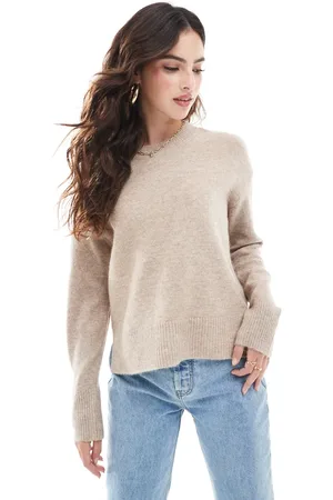 Pieces® Jersey color con cuello redondo de -Beis neutro