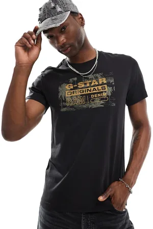 G-Star Camiseta negra con estampado enmarcado del logo con de palmeras Originals de