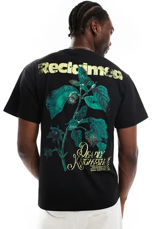 Reclaimed Camiseta corta negra de corte cuadrado con estampado de planta de