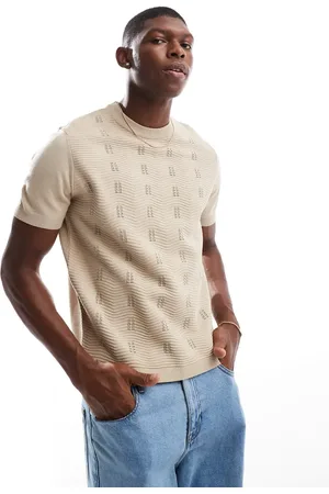 ASOS Camiseta color de corte cuadrado holgado de punto fino de -Beis neutro