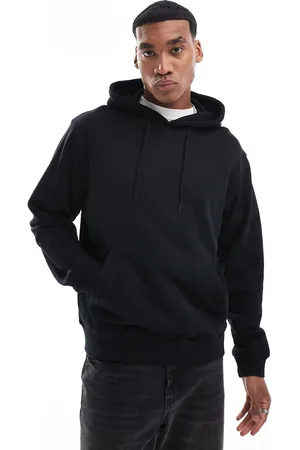 JACK & JONES Sudadera negra ultragrande con capucha de