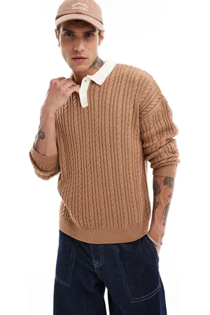 ASOS Polo holgado de estilo rugby de punto de ochos de -Beis neutro