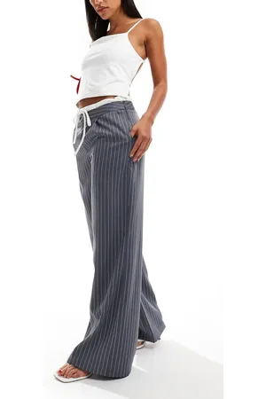 Extro & Vert Pantalones de sastre grises a rayas con cordón ajustable de -Azul