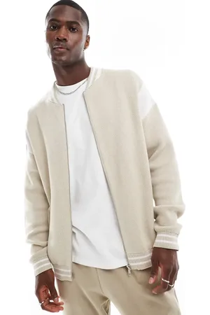 ASOS Chaqueta bomber color holgada con diseño color block de punto de -Beis neutro