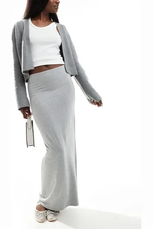 Miss Selfridge Falda larga gris jaspeado de talle bajo de