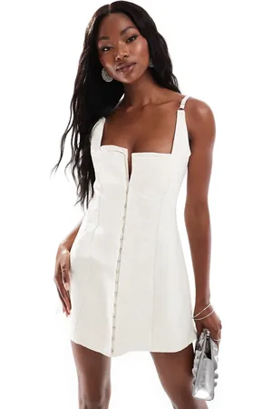Murci Vestido corto color de corte acampanado con detalle de cierre de jacquard de -Blanco