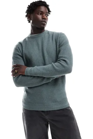 River Island Jersey verde de manga larga con cuello redondo de punto de arroz de