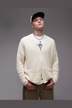 Topman Cárdigan color de punto de croché de -Rojo