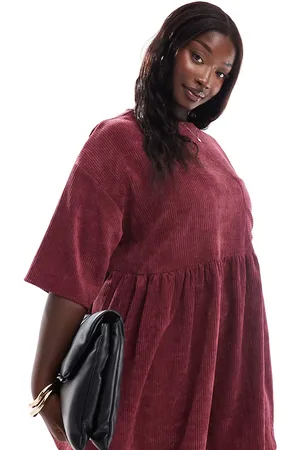 ASOS Vestido corto de estilo camiseta de pana de ASOS DESIGN Curve-Rojo