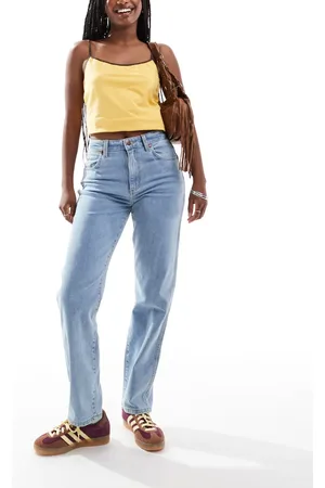 Wrangler Vaqueros mom de talle alto con lavado claro de -Azul