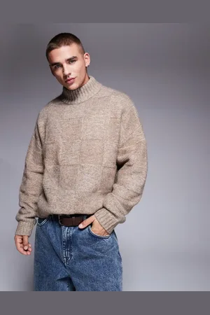 ASOS Jersey color de corte cuadrado extragrande con cuello alto de punto de -Beis neutro