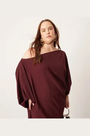 ASOS Vestido largo suelto con escote Bardot de satén de Curve-Multicolor