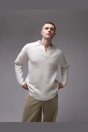 Topman Jersey color holgado con cuello redondo de lana de cordero de -Blanco