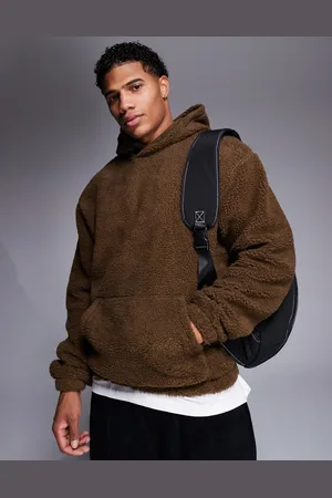 ASOS Sudadera marrón extragrande con capucha de borreguito de