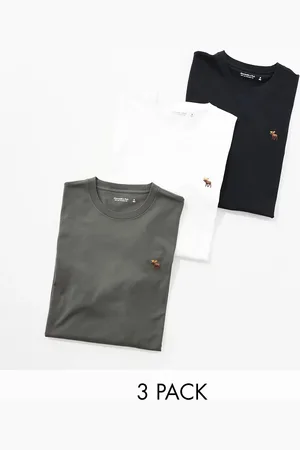 Abercrombie & Fitch Pack de 3 camisetas de color negro, marrón y blanco de manga larga con logo de icono de -Multicolor