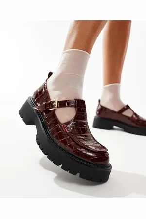 London Rebel Merceditas burdeos efecto piel de cocodrilo con suela gruesa Tilly de -Rojo