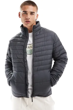 JACK & JONES Chaqueta gris oscuro acolchada plegable con solapas rígidas de