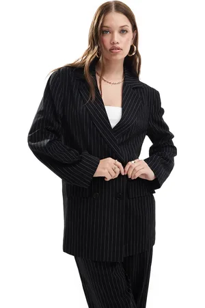 Miss Selfridge Americana monocromática de corte suelto extragrande con raya diplomática y doble botonadura de (parte de un conjunto)-Negro