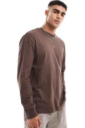 Cotton On Camiseta marrón lavado de manga larga y corte suelto de Cotton On
