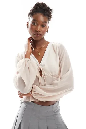 Reclaimed Blusa color de manga larga de estilo boho con detalle de abertura de -Beis neutro