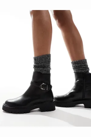London Rebel Botines negros con suela gruesa y hebilla Billie de