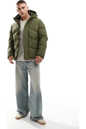 JACK & JONES Chaqueta de plumas caqui con capucha de -Verde
