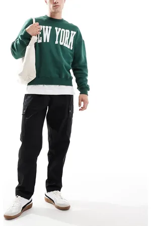 JACK & JONES Pantalones cargo negros de corte ancho Bill de