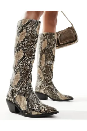 SEQWL Botas por la rodilla de estilo wéstern con estampado de serpiente de -Multicolor