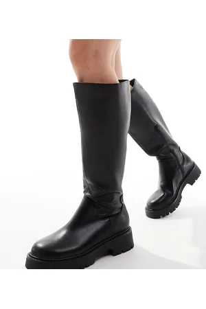 London Rebel Botas negras por la rodilla de horma ancha y suela gruesa Edith de London Rebel-Negro