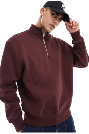 ASOS Sudadera burdeos extragrande con cremallera corta de tejido grueso de 400 g/m2 premium de -Marrón