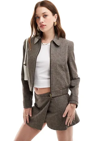 Miss Selfridge Chaqueta bomber con patrón de espiga de (parte de un conjunto)