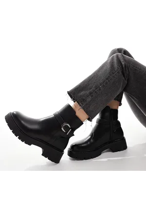 London Rebel Botines negros con suela gruesa y hebilla Billie de