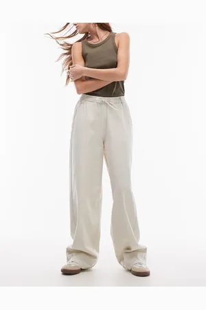 Topshop Pantalones color piedra sin cierres con lazada en la cintura de -Beis neutro