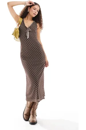 Reclaimed Vestido midi con estampado de lunares y volantes de