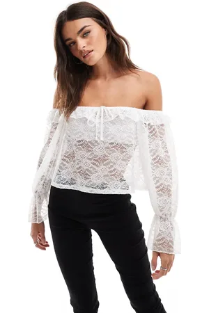 Miss Selfridge Blusa con detalle de volantes de encaje de -Beis neutro