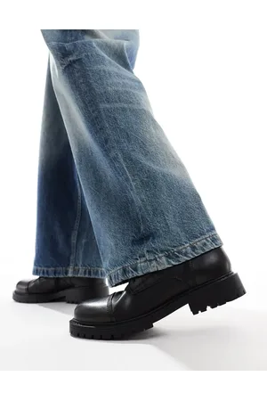 JACK & JONES Botas negras con suela gruesa y cordones de cuero de -Negro