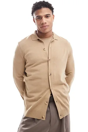 ASOS Polo color abotonado de punto de (parte de un conjunto)-Beis neutro