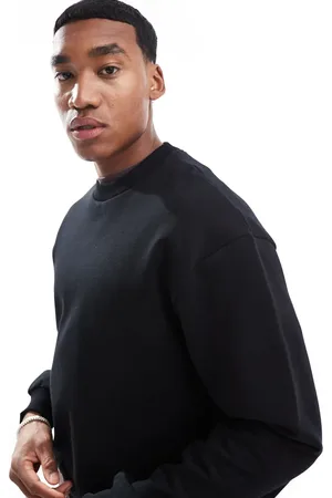 ASOS Sudadera negra de corte cuadrado extragrande de tejido grueso de 400 g/m2 premium de